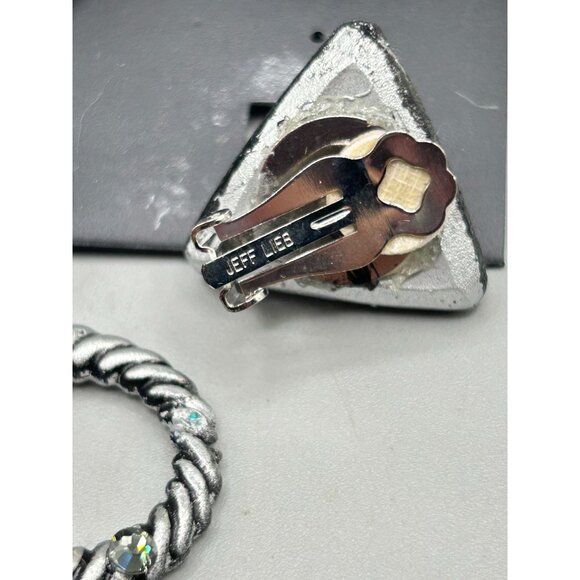 Jeff Lieb Vtg Silver Rhinestone Clip On Earrings Door Knockers Removable Dangles - Picture 6 of 7